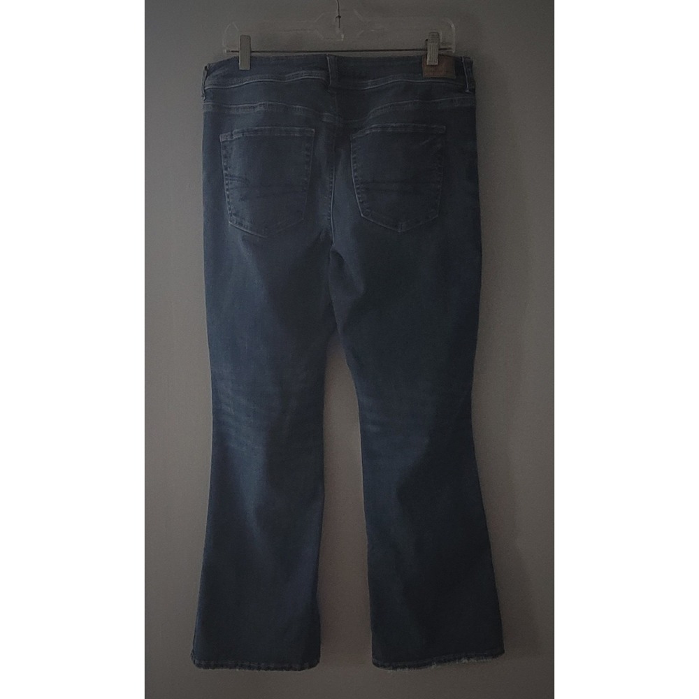 American Eagle Kick Boot Jeans Size 12 Short Blue Dark Wash Distressed Stretch - Picture 2 of 9